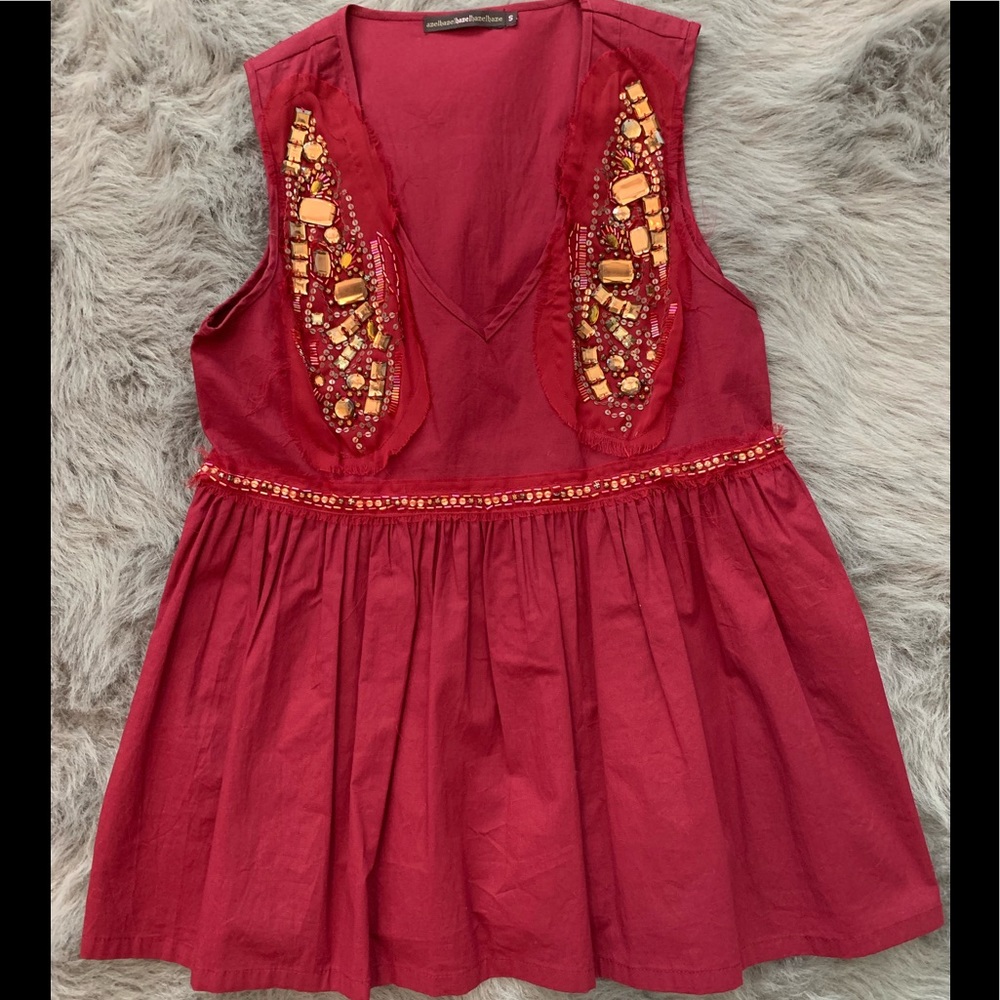 Hazel red beaded babydoll peplum top